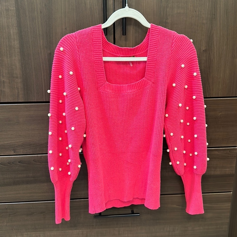 Belldini Pink Sweater with Pearl Accents